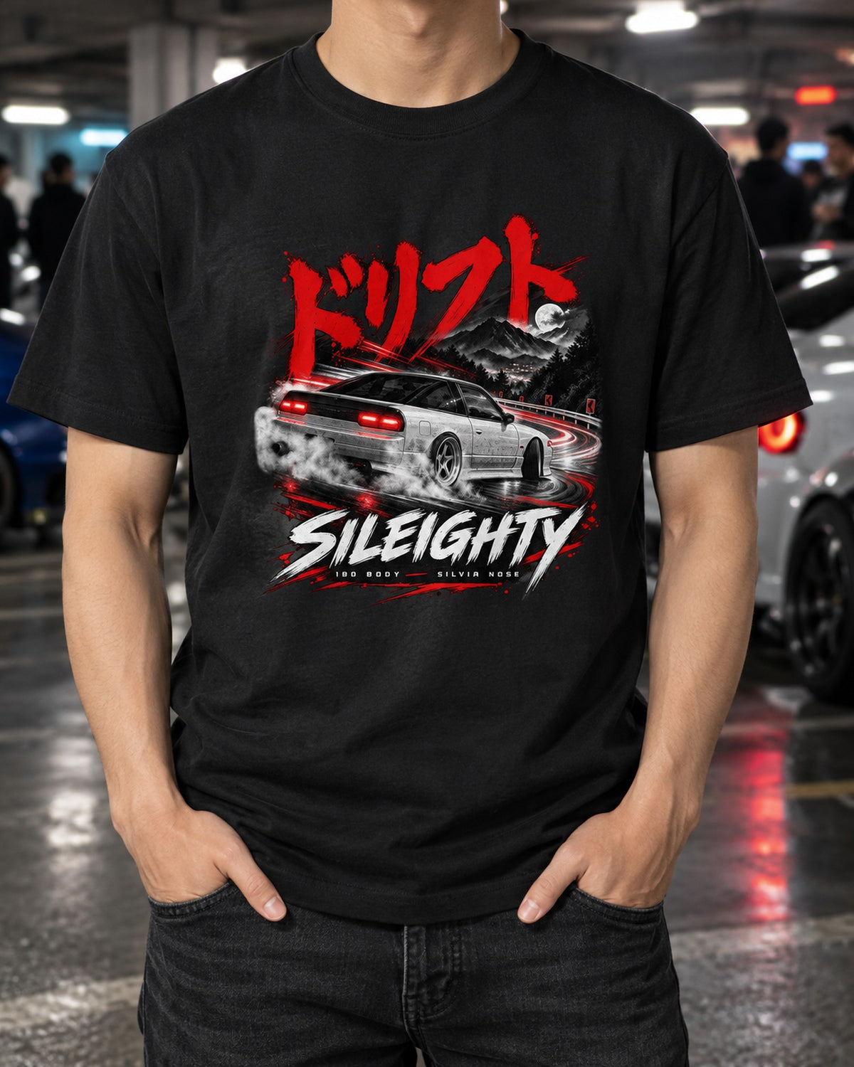 Nissan Sileighty Touge Night print Shirt T-Shirt Black worn hero
