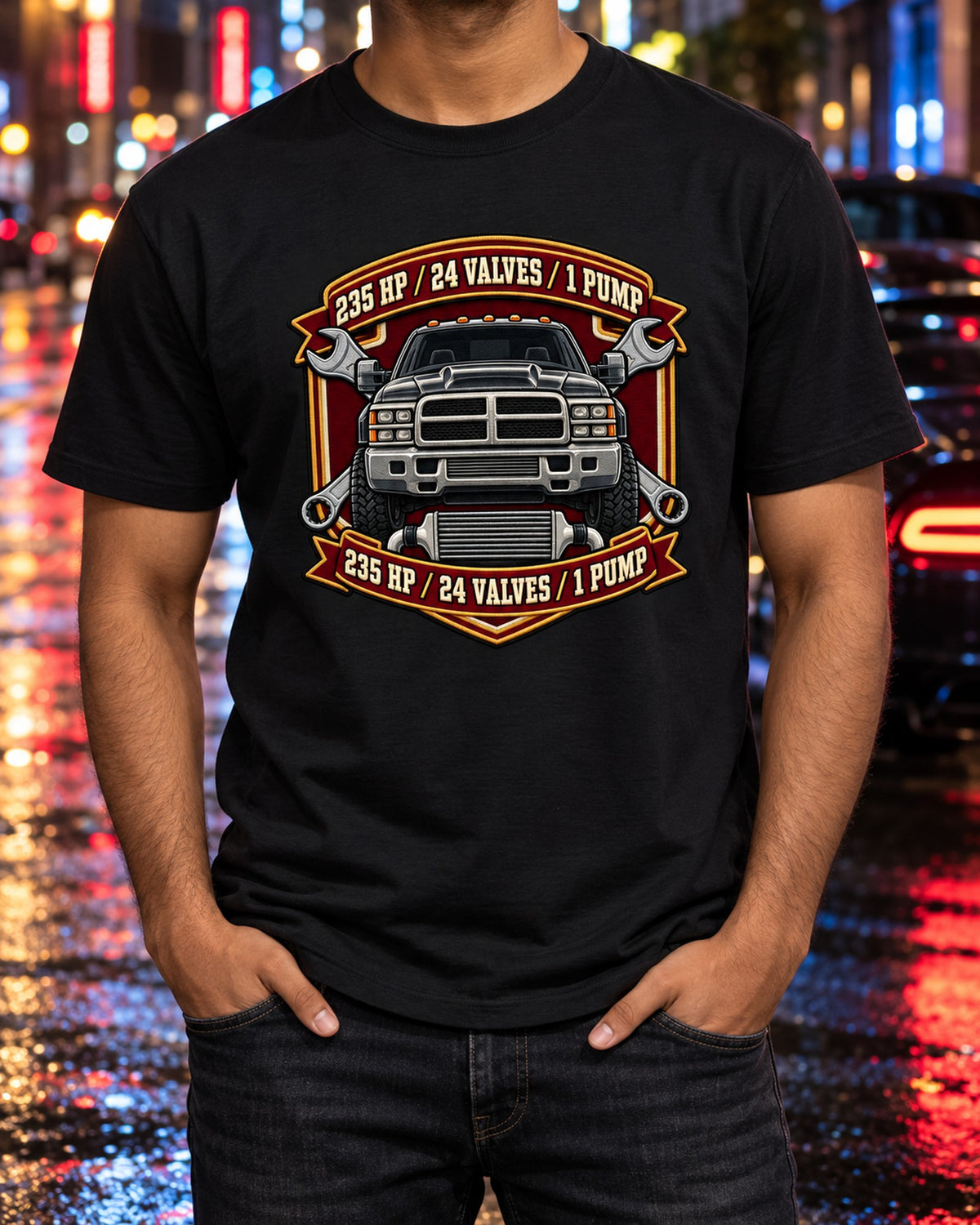Dodge Ram 2500 24V Cummins Varsity Crest Shirt, Diesel Gift T-Shirt Black worn hero