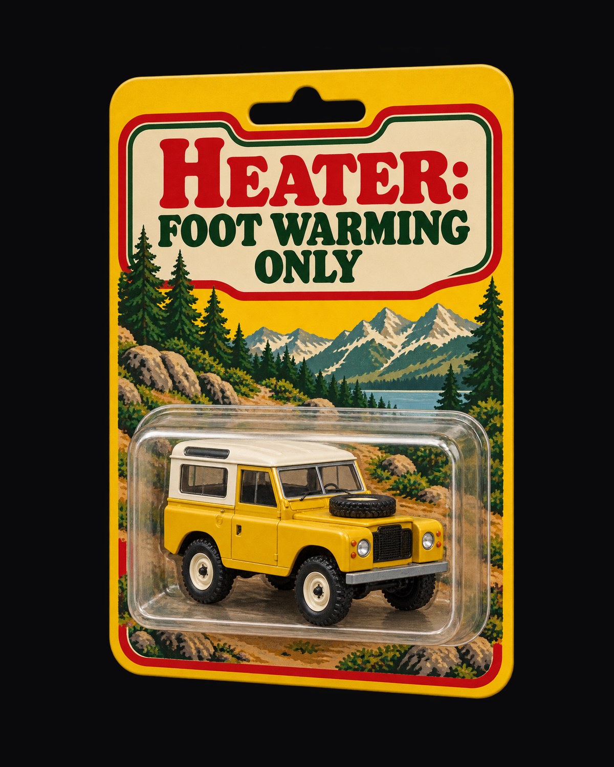 Land Rover Defender 90 Toy Blister Card Heater Joke Tee design only