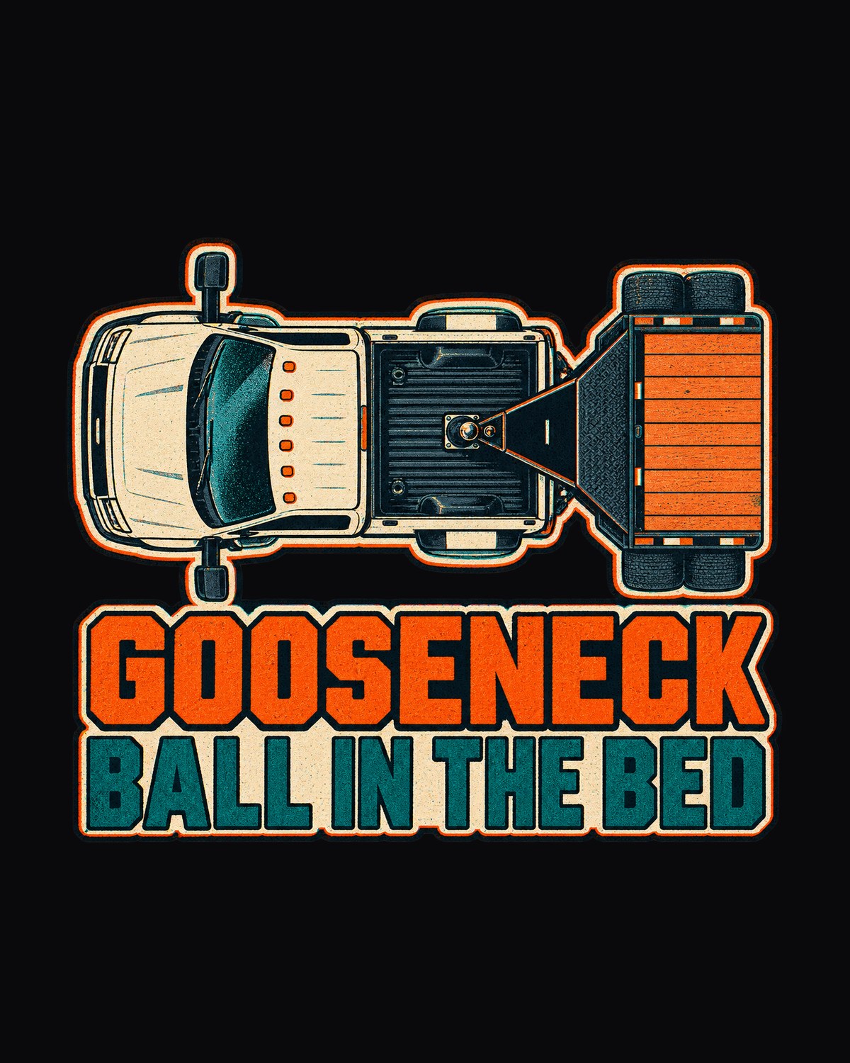 Top Down Ram HD 3500 Long Bed Riso Print Shirt, Gooseneck Hitch design only