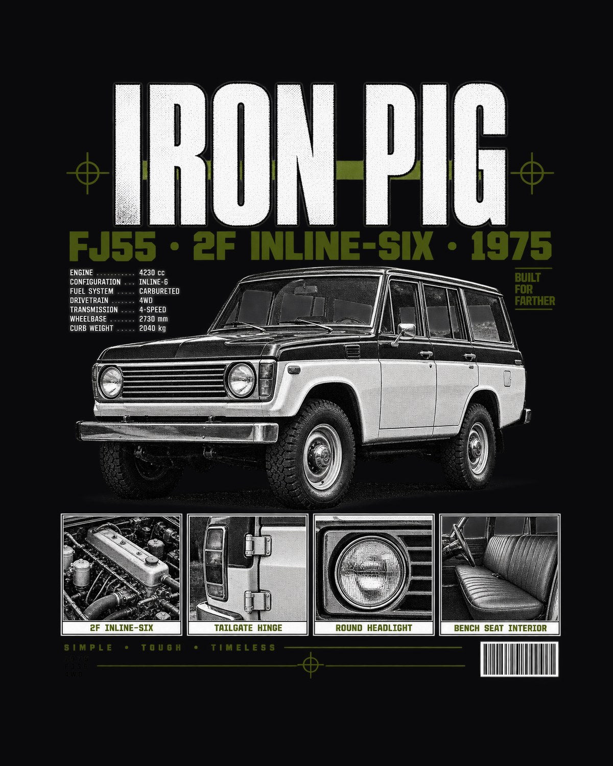 Toyota Land Cruiser FJ55 Iron Pig Dossier Panel Shirt design only