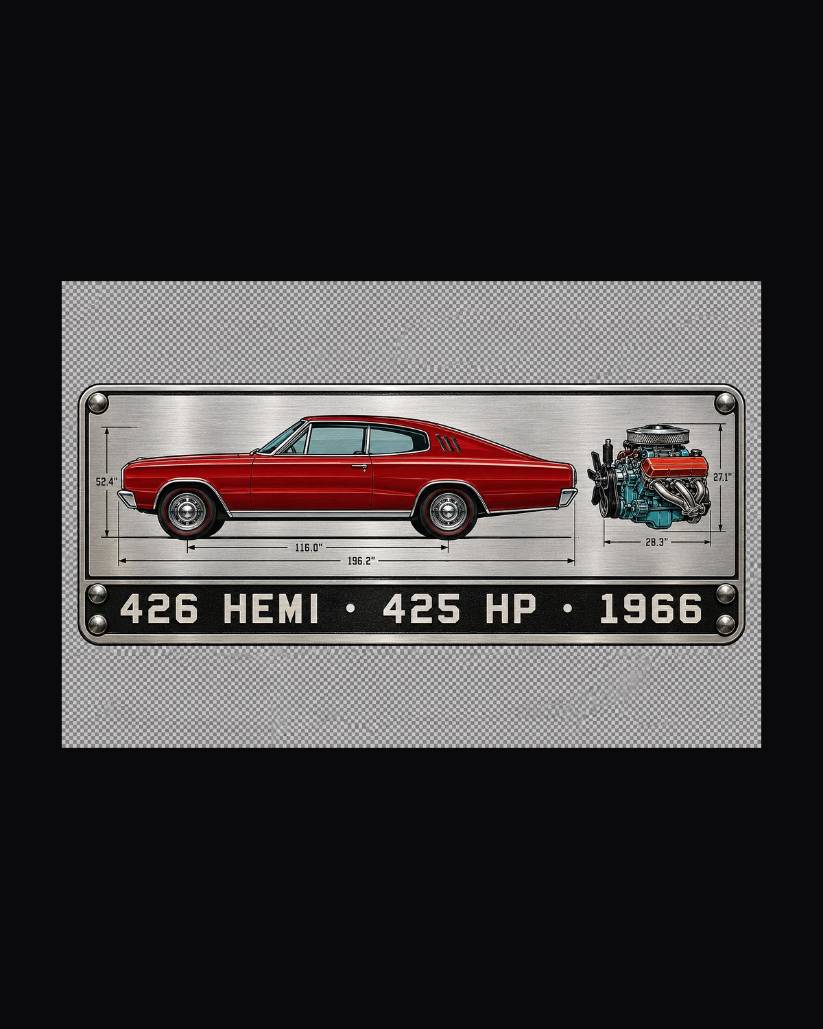 1966 Dodge Charger Gen 1 Fastback 426 Hemi Spec Plate Tee design only