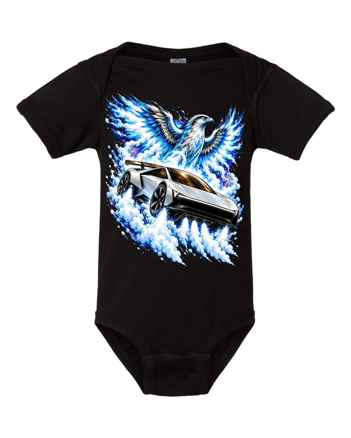 Tesla Roadster Ice Falcon Baby Onesie Black front