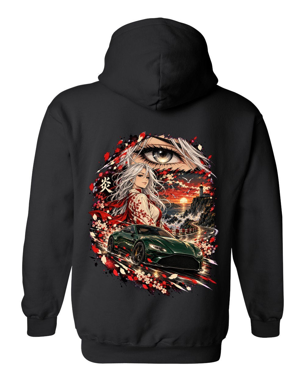 Aston Martin Vantage Anime Girl Pull Over Hoodie Black back