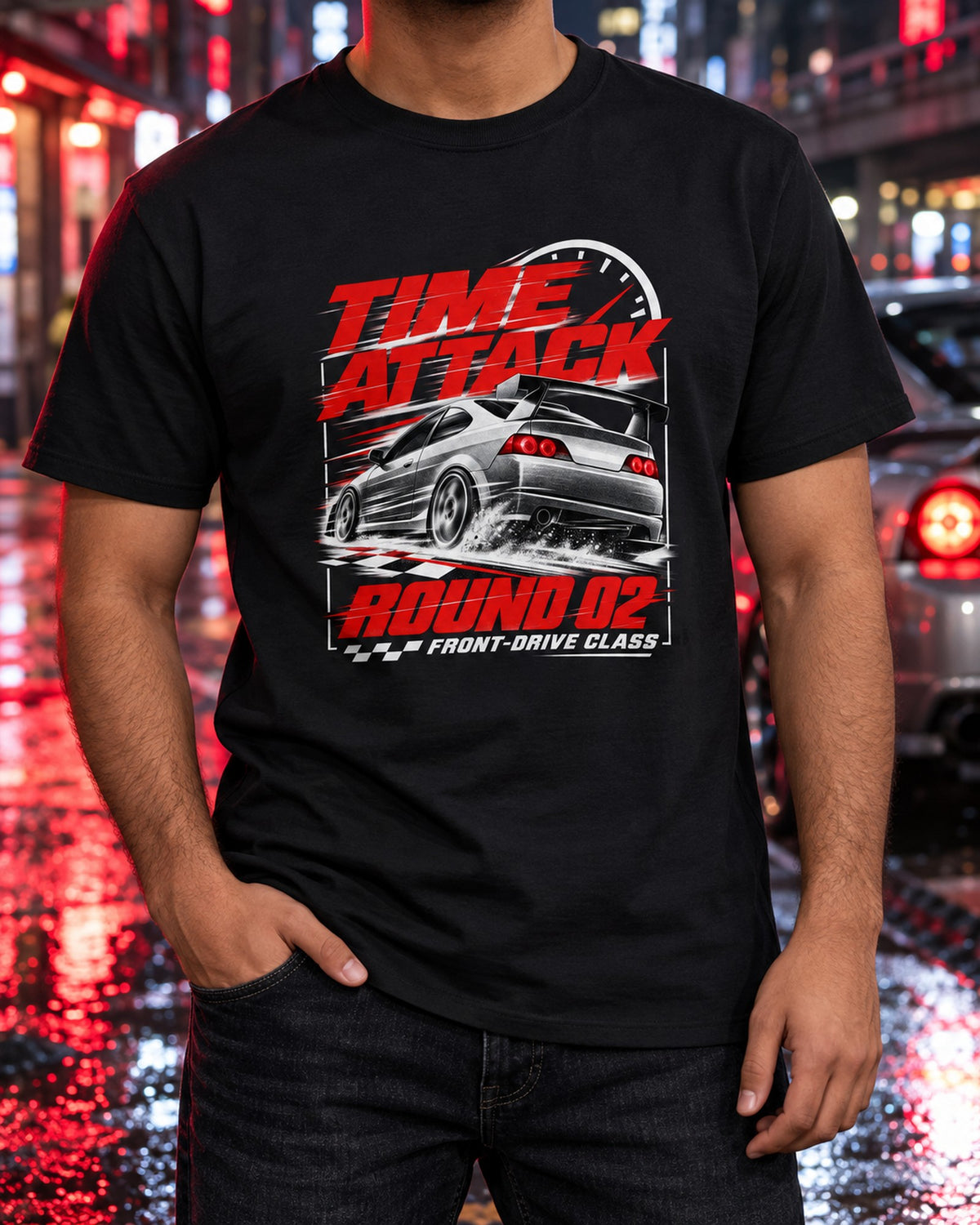 Honda Integra DC5 Type R Time Attack Round Two Race Tee T-Shirt Black worn hero