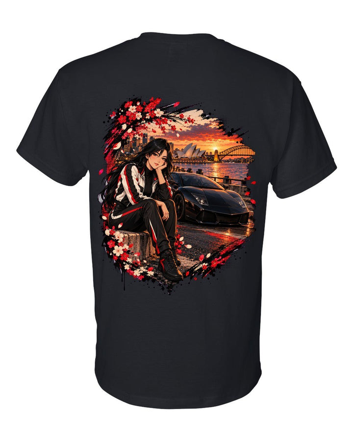 Lamborghini Murciélago Anime Girl T-Shirt Black back
