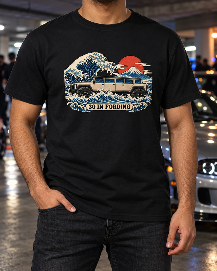 Hummer H1 Ukiyo-e Woodblock Wave Shirt, 30 Inch Fording Gift T-Shirt Black worn hero