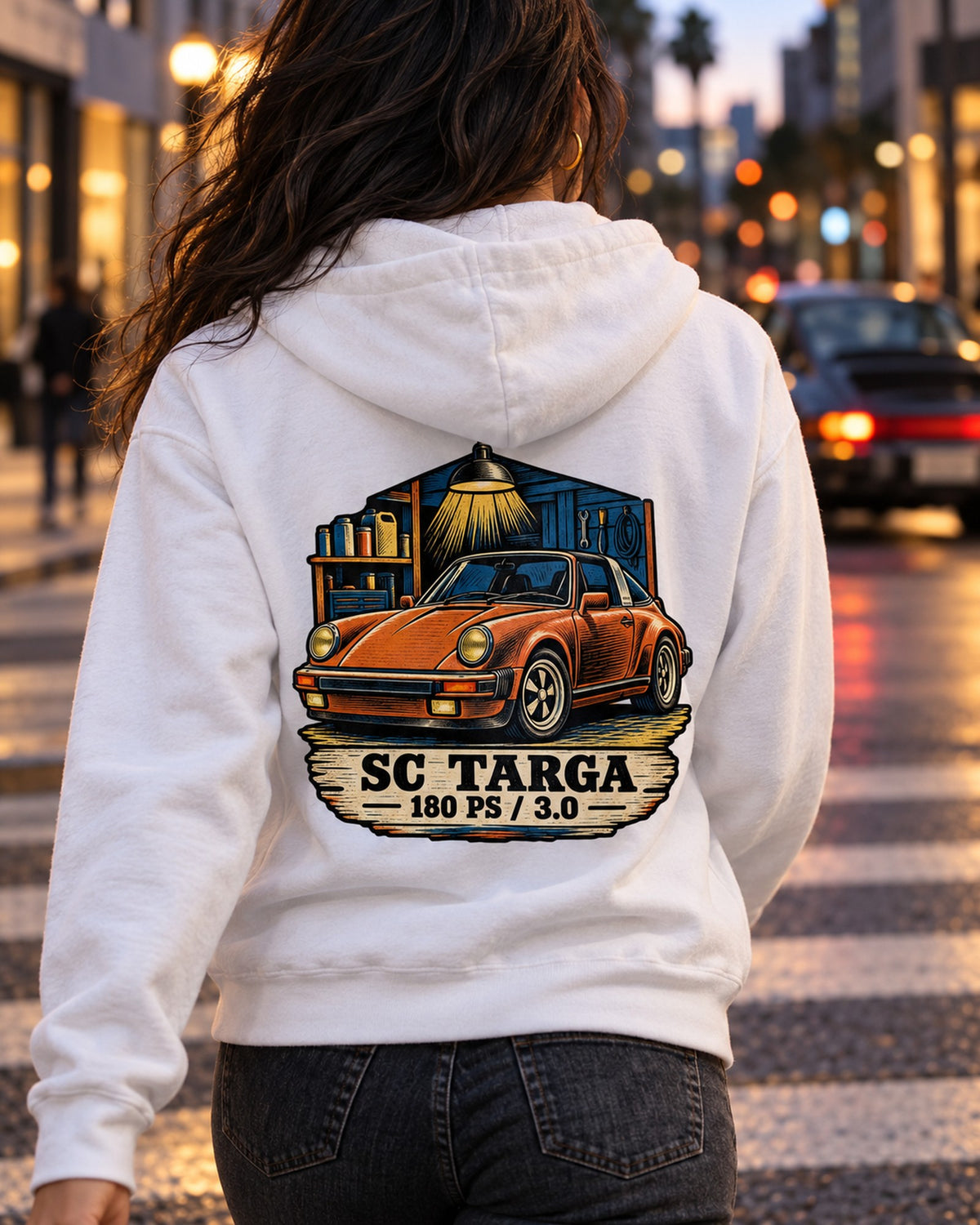 Blueprint Porsche 356 A 1.6 L Flat-Four Shirt, Car Guy Gift Zip Hoodie White worn hero