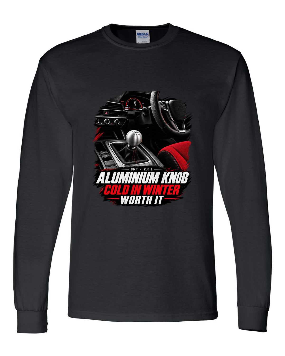 Honda Civic FL5 cockpit gauge design with aluminium shift knob text black long sleeve front view with the design