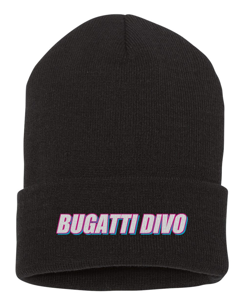 Bugatti Divo black beanie front view with car name