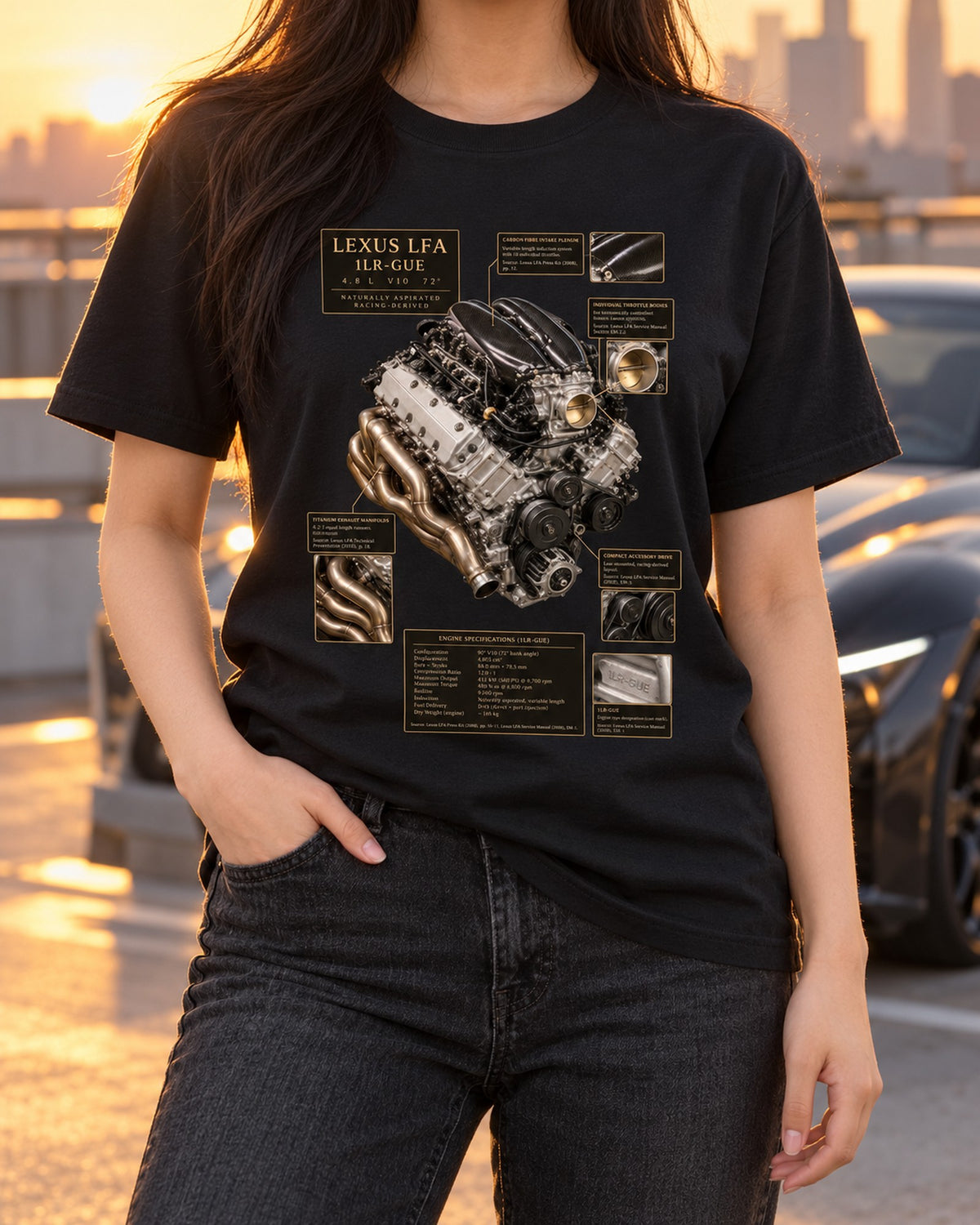 Toyota GR Corolla 2023 Archive Panel Tee, Three Pots Four Wheels T-Shirt Black worn hero