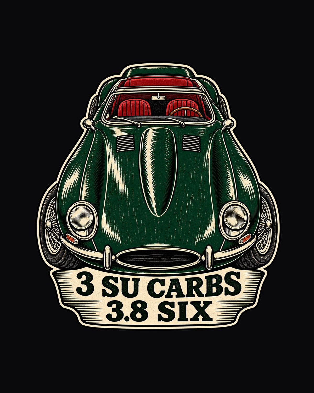 Jaguar E-Type Series 1 1961 Long Bonnet Woodcut Shirt, 3.8 Six design only