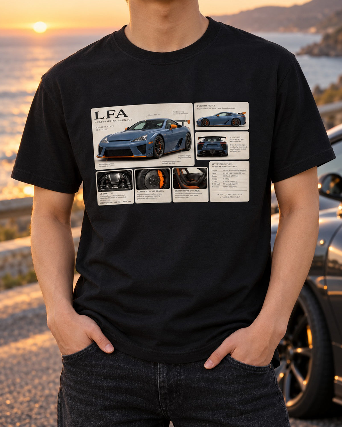 Lexus LFA10 Dossier Shirt, Carbon Loom print Tee T-Shirt Black worn hero