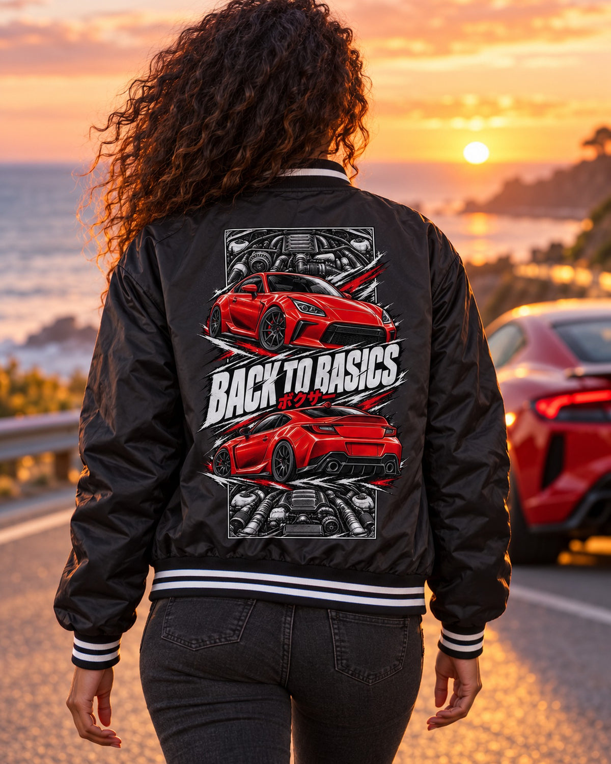 Toyota Gr86 Torn Poster Full-Back Graphic Tee Bomber Jacket Black worn hero
