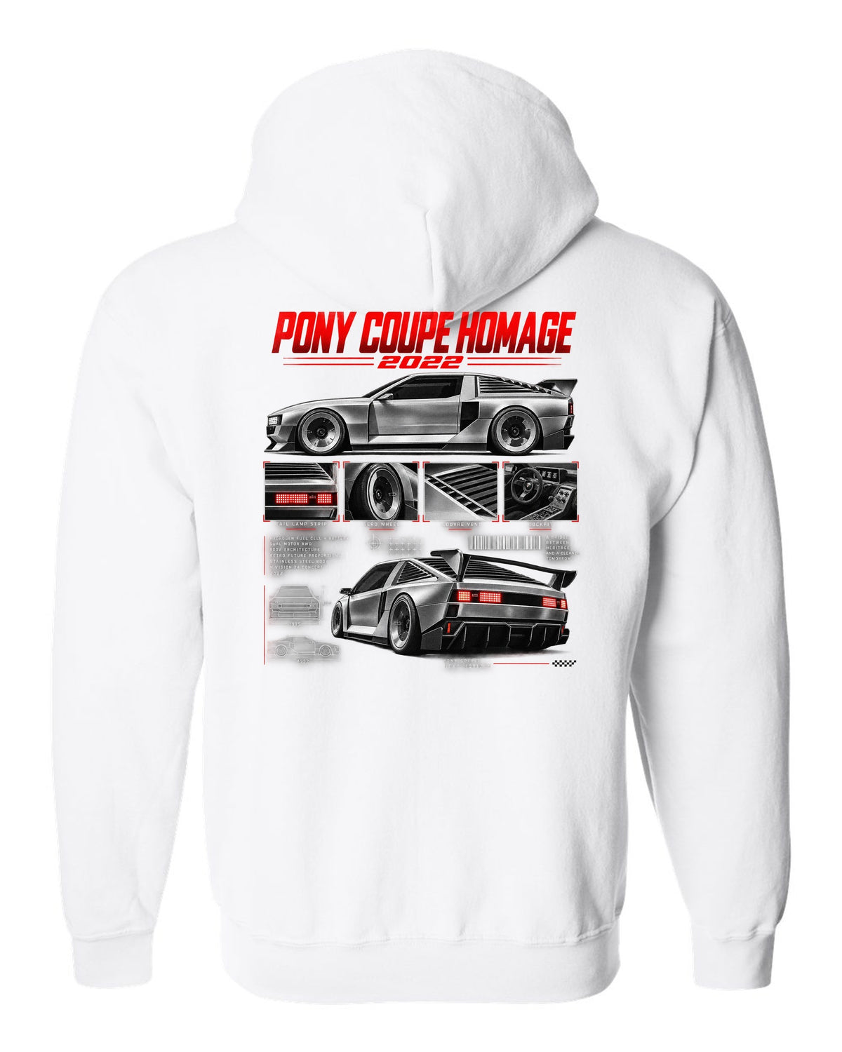 Hyundai N Vision 74 Dossier white zip hoodie back view with the design