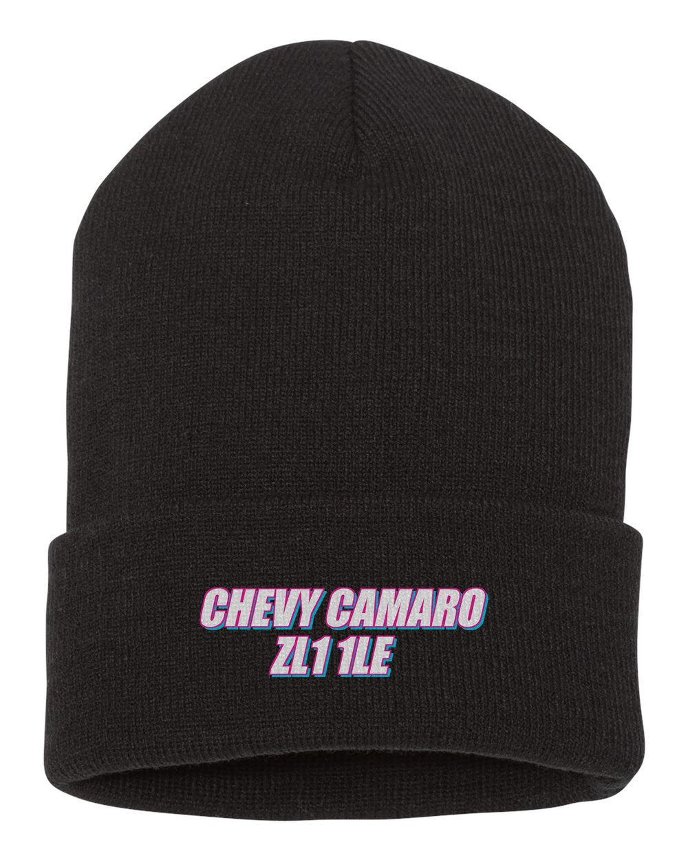 Chevy Camaro Zl1 1Le black beanie front view with car name