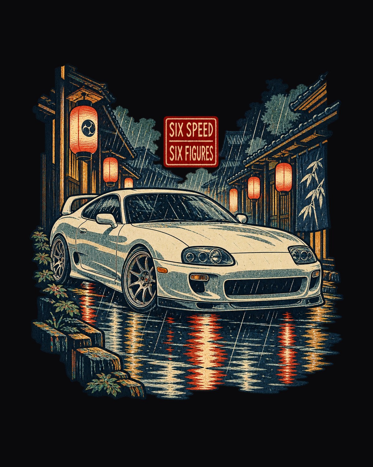 Toyota Supra A80 JZA80 Ukiyo-e Woodblock Shirt, Lantern Rain design only