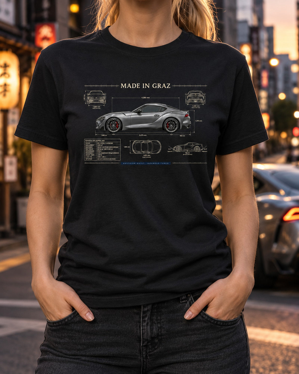 Toyota GR Supra B58 Aero Airflow Tee, 50:50 Weight Balance T-Shirt Black worn hero