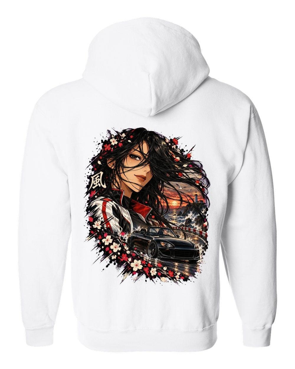 Honda S2000 Anime Girl Zip Hoodie White back