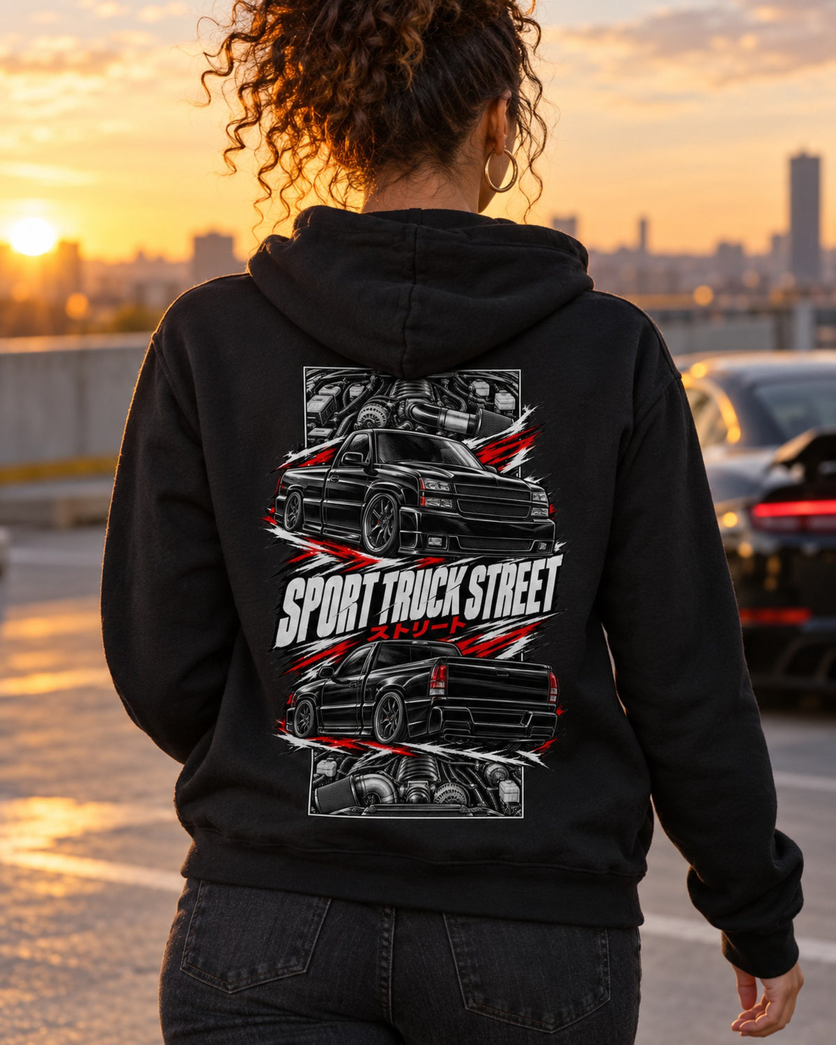 Chevy Silverado SS Torn Poster Full-Back Graphic Tee Zip Hoodie Black worn hero