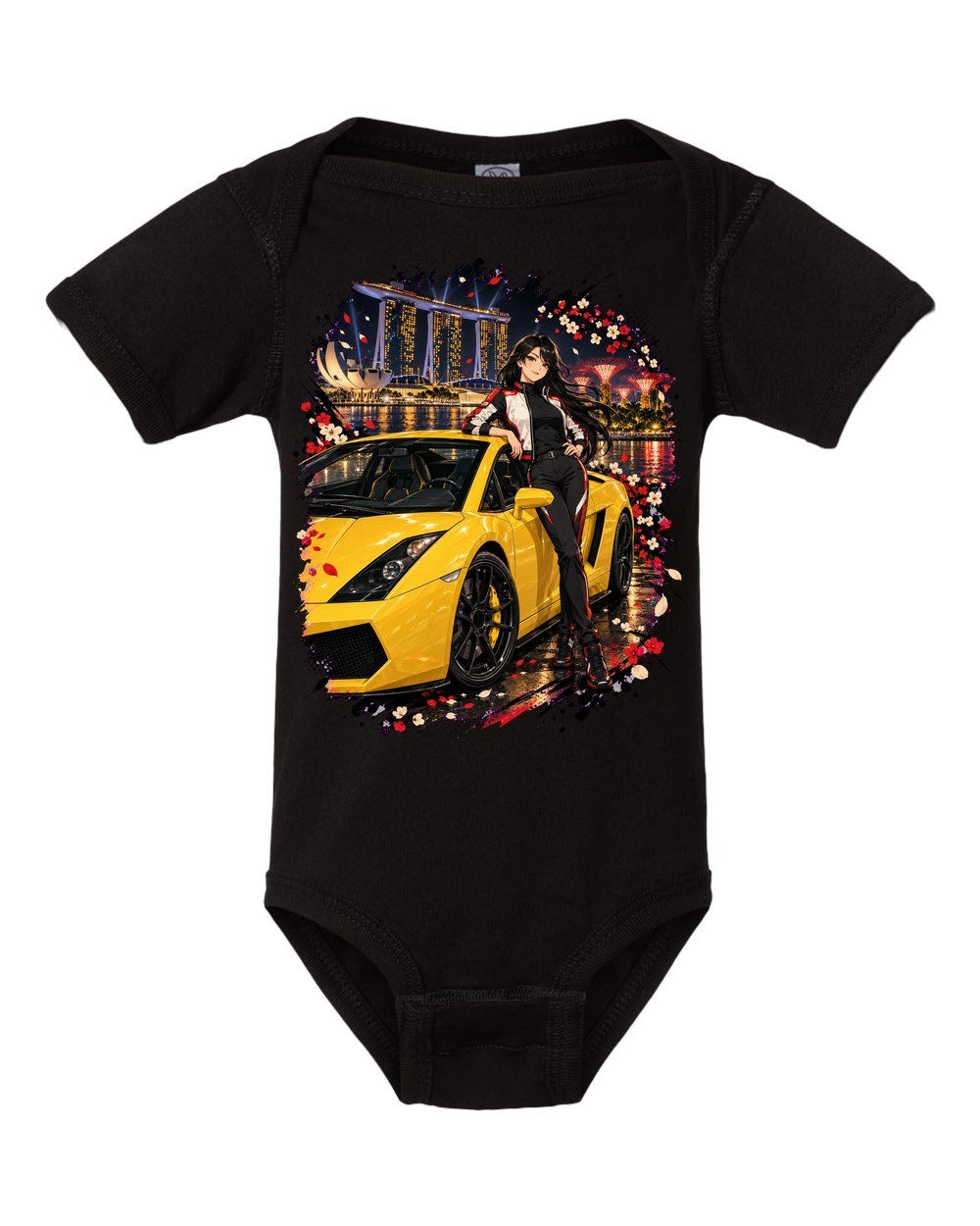 Lamborghini Gallardo Anime Girl Baby Onesie Black front