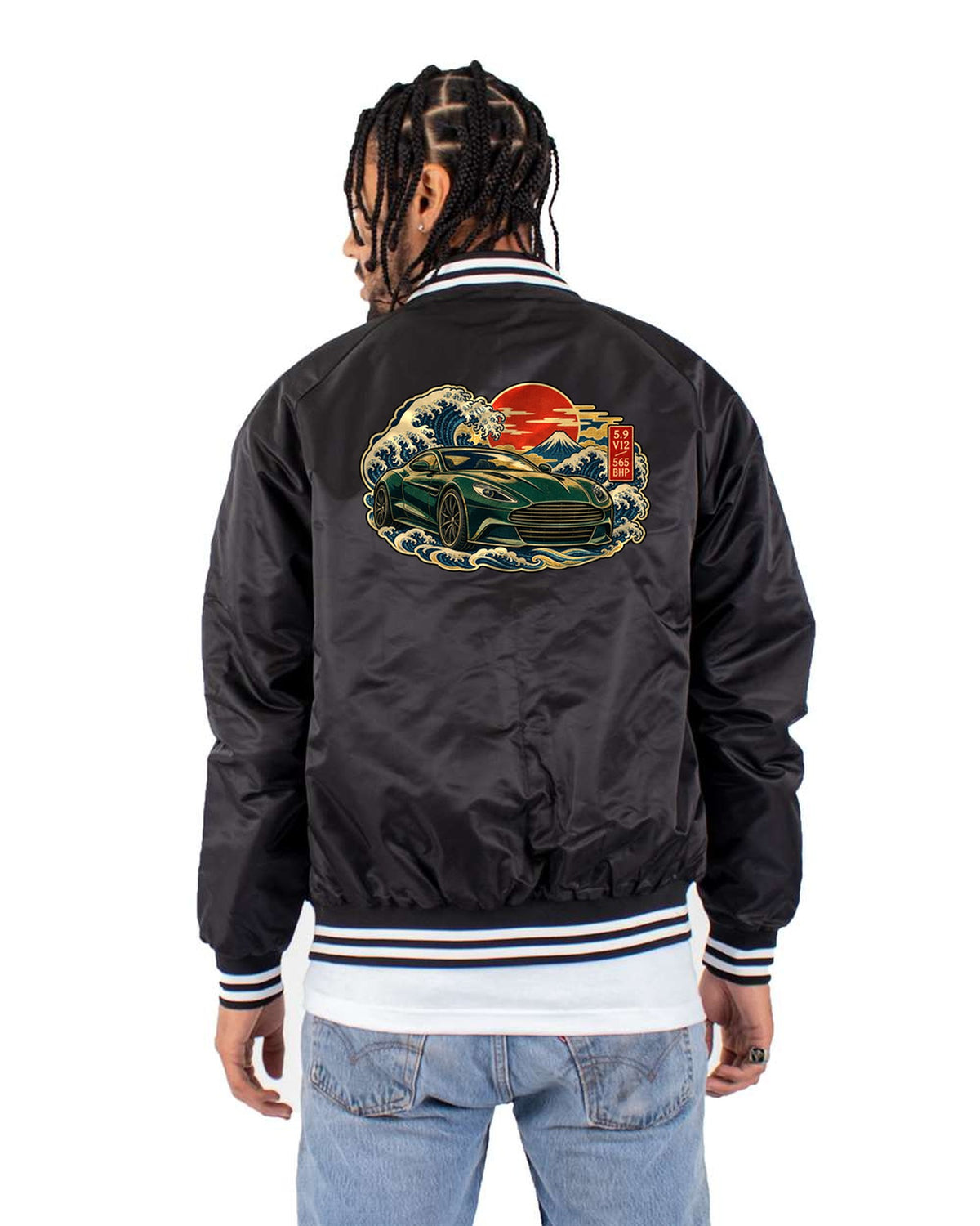 Aston Martin Vanquish 2012 Ukiyo-e Dusk Wave Shirt, 5.9 V12 Bomber Jacket Black back