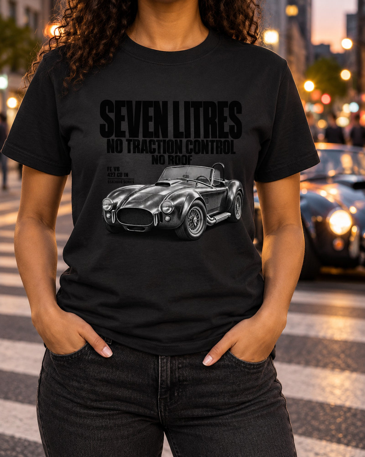 Shelby Cobra 427 Side-Oiler Halftone Shirt, Car Guy Gift T-Shirt Black worn hero