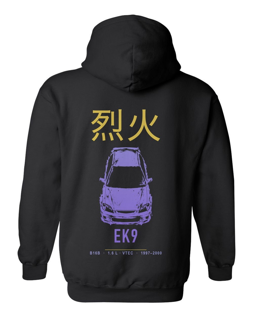 EK9 full-back artwork black pull over hoodie back view with the design