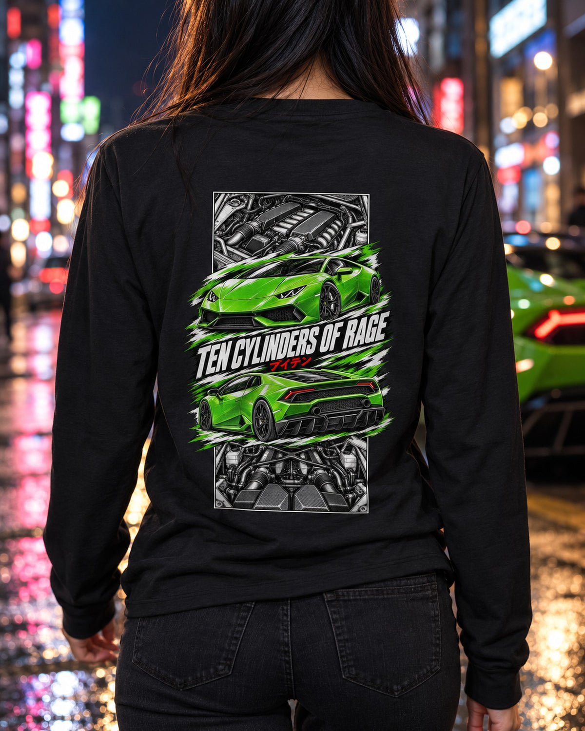 Lamborghini Huracan Torn Poster Full-Back Graphic Tee Long Sleeve Black worn hero