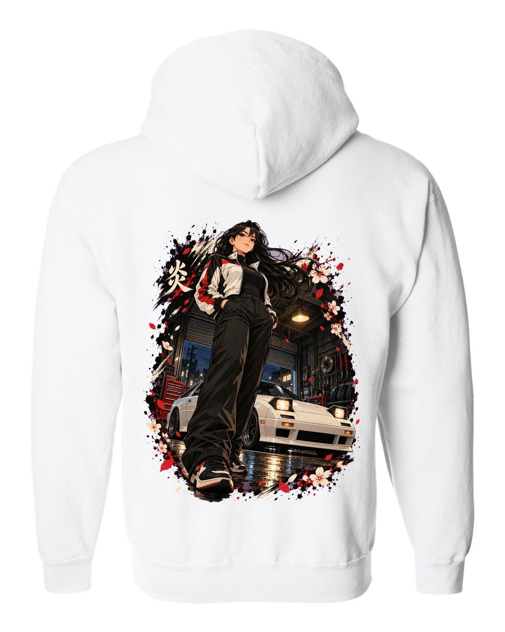 Mazda RX-7 FC Anime Girl Zip Hoodie White back