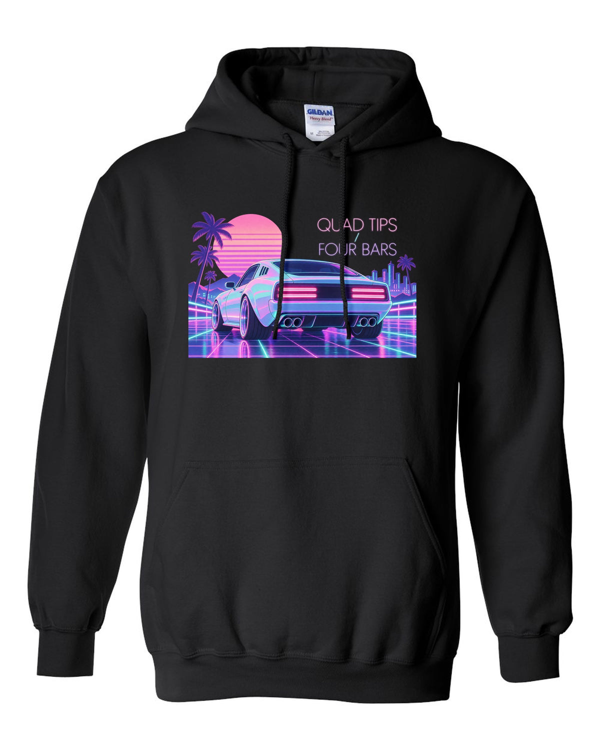 Kia Stinger GT CK vaporwave pastel rear view print with quad tips and four bars text black pull over hoodie front view with the design