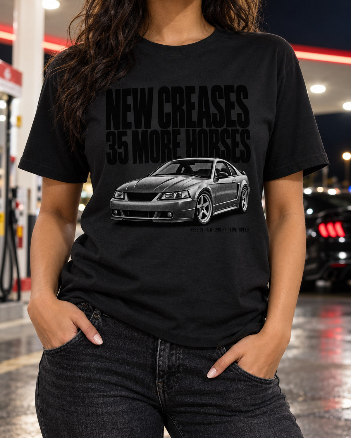 New Edge Mustang GT 1999 Halftone Tee, 35 More Horses T-Shirt Black worn hero