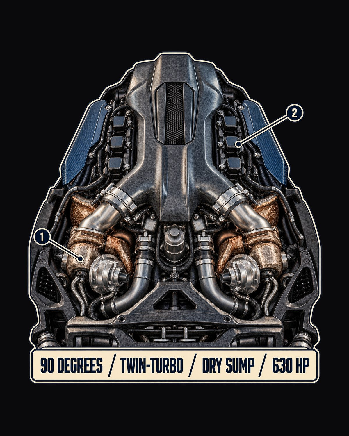 Maserati MC20 Nettuno V6 Engine Shirt, 630 HP Twin-Turbo design only