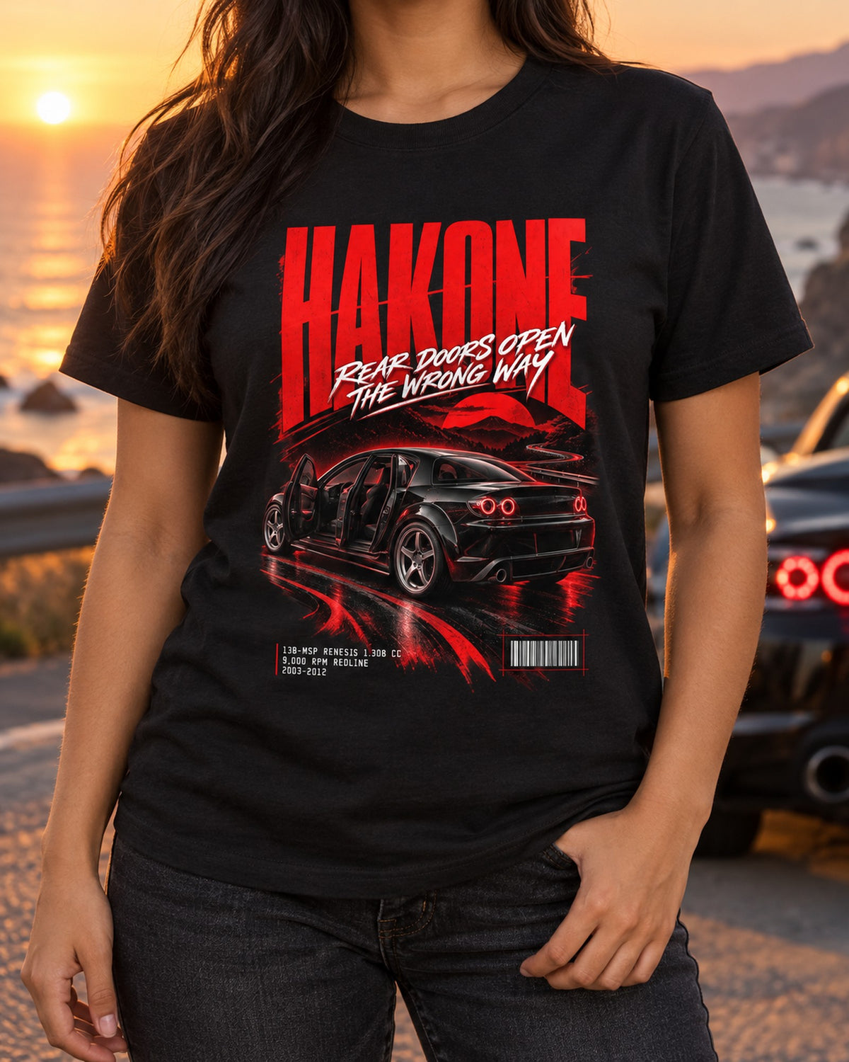 Mazda RX-8 SE3P Hakone Street Poster Shirt, 13B-MSP Renesis T-Shirt Black worn hero
