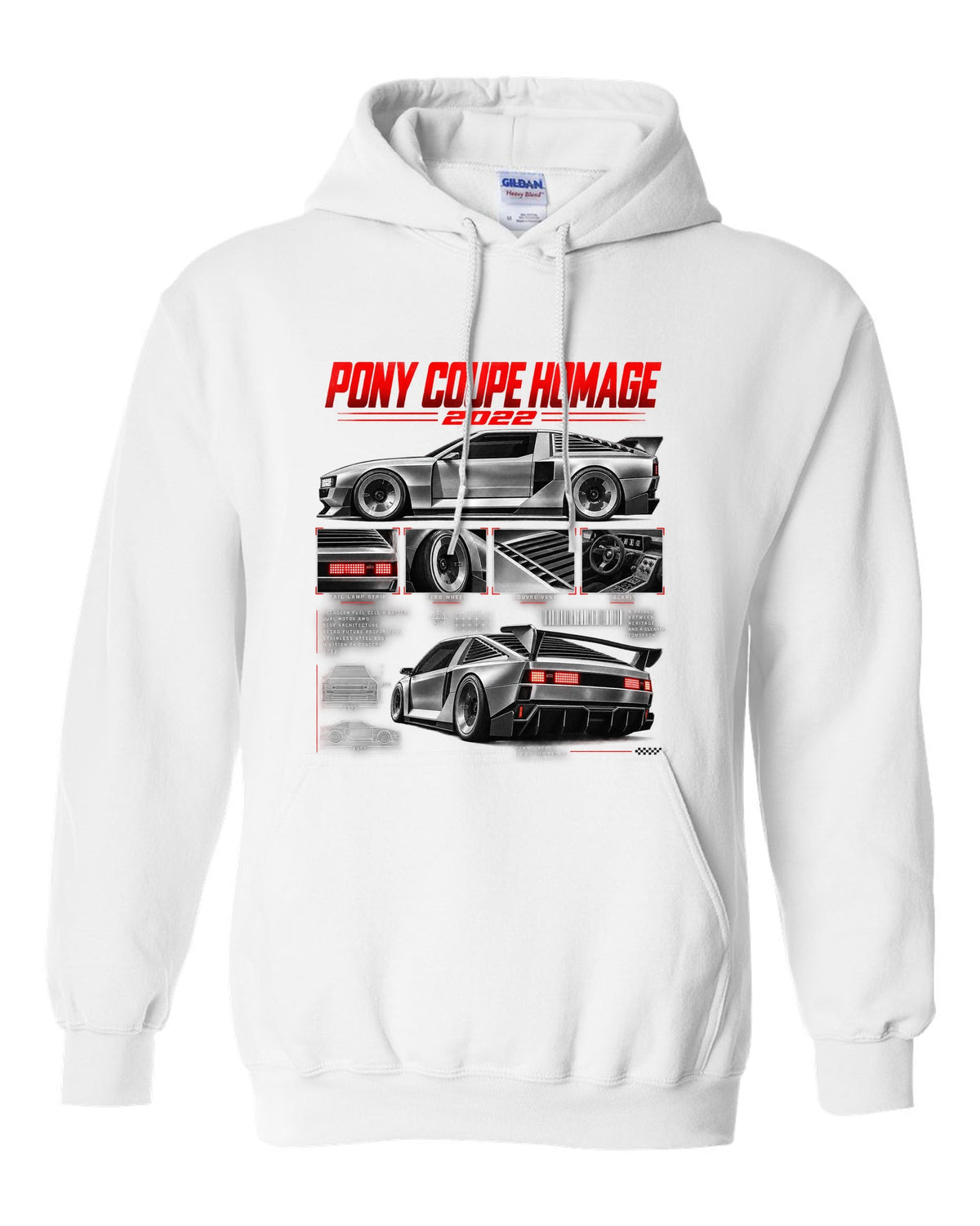 Hyundai N Vision 74 Dossier white pull over hoodie front view with the design