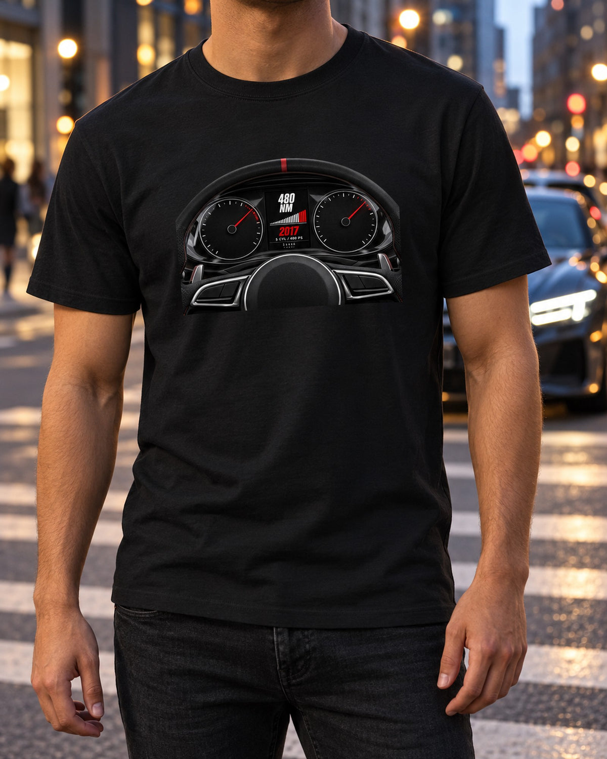 Audi RS3 8V Five-Cylinder Cockpit Gauge Shirt, Car Gift T-Shirt Black worn hero