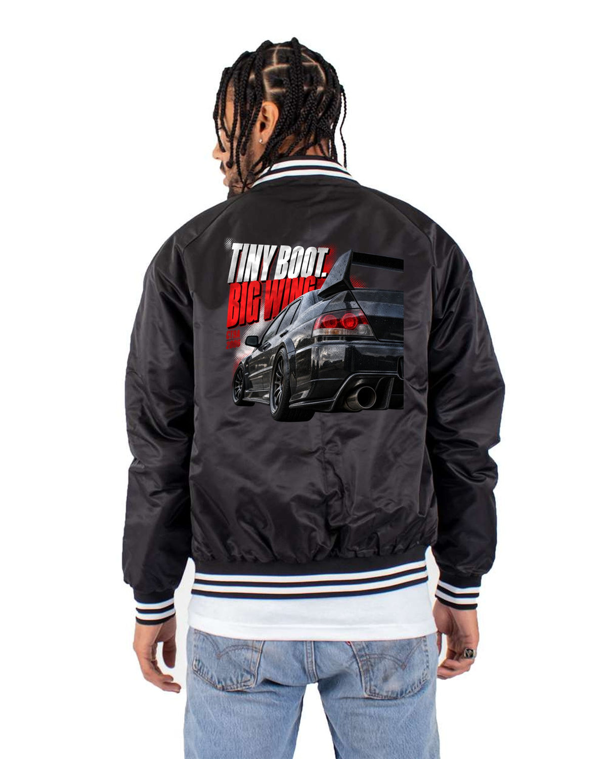 Mitsubishi Lancer Evo IX CT9A Tiny Boot Big Wing Tail Shirt Bomber Jacket Black back