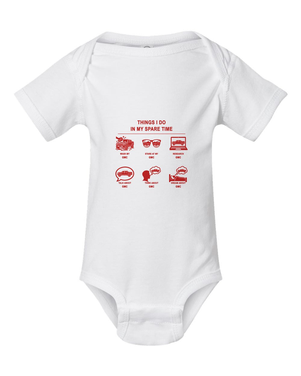 GMC Things I Do Baby Onesie White front