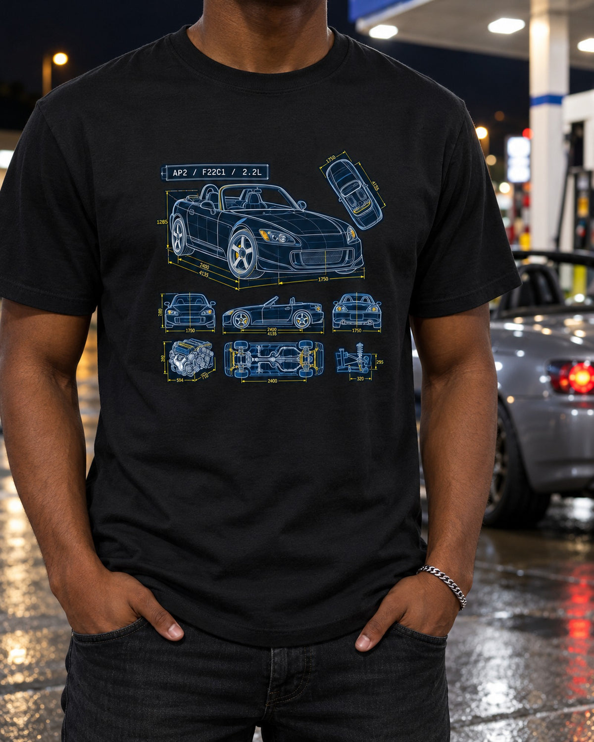 Honda S2000 AP2 Synthwave Redline Shirt, 8,200 RPM T-Shirt Black worn hero