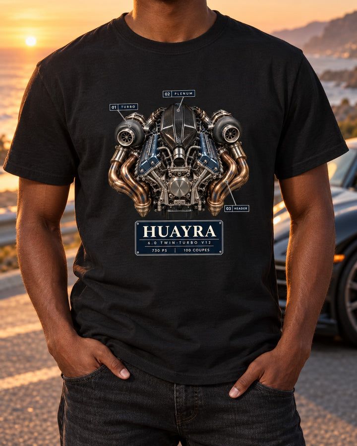 Pagani Huayra M158 Twin-Turbo V12 Engine Shirt, Car Gift T-Shirt Black worn hero