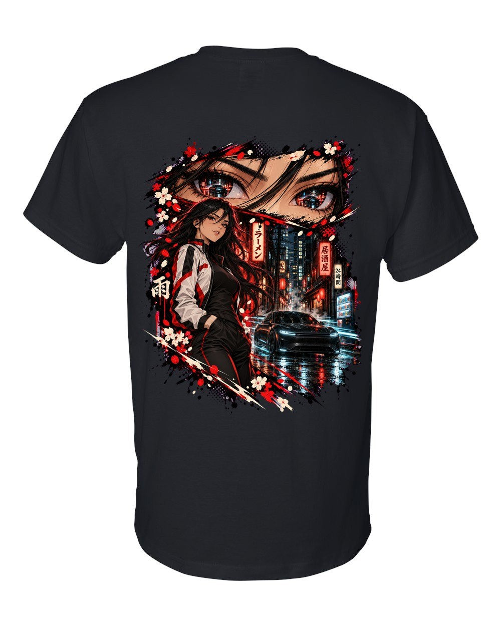 Tesla Model S Plaid Anime Girl T-Shirt Black back