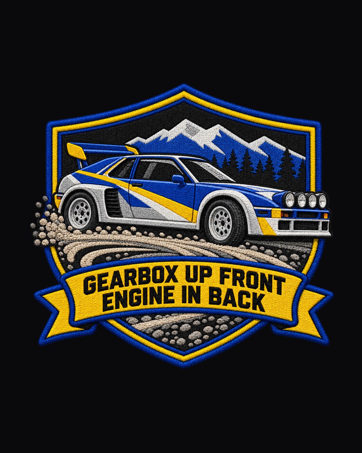 Ford RS200 Gearbox Up Front Varsity Crest Car Shirt design only