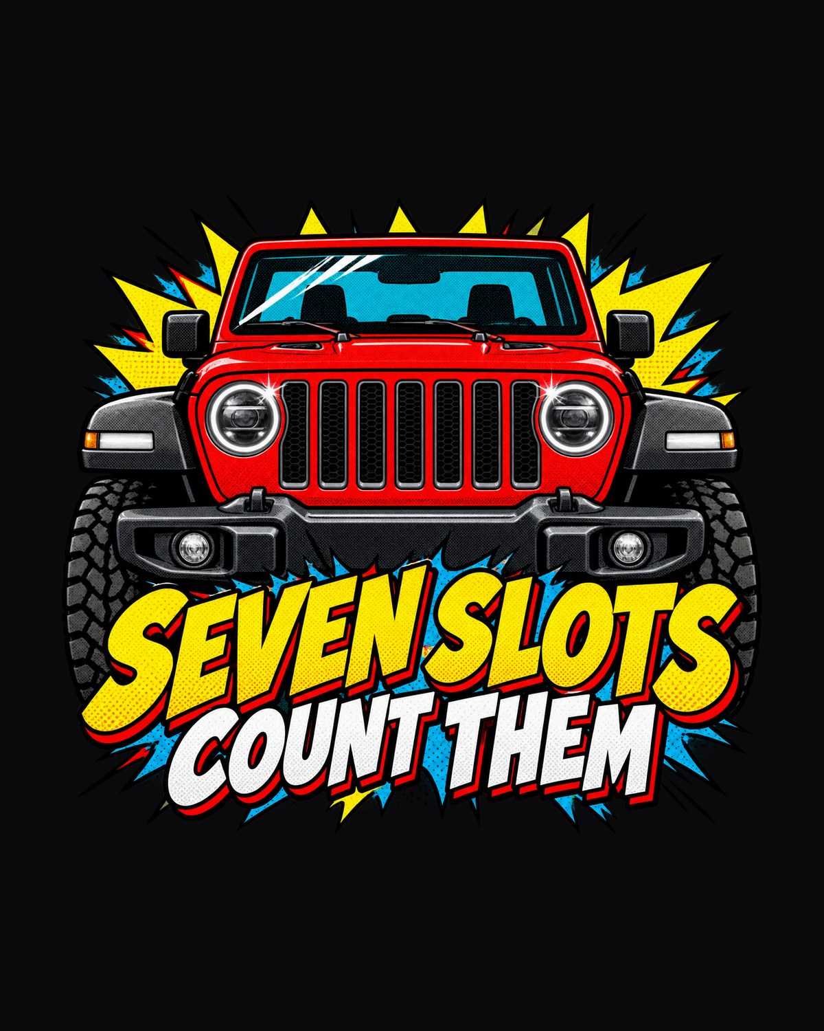 Jeep JL Seven Slot Pop Art Tee, Wrangler Car Guy Gift design only