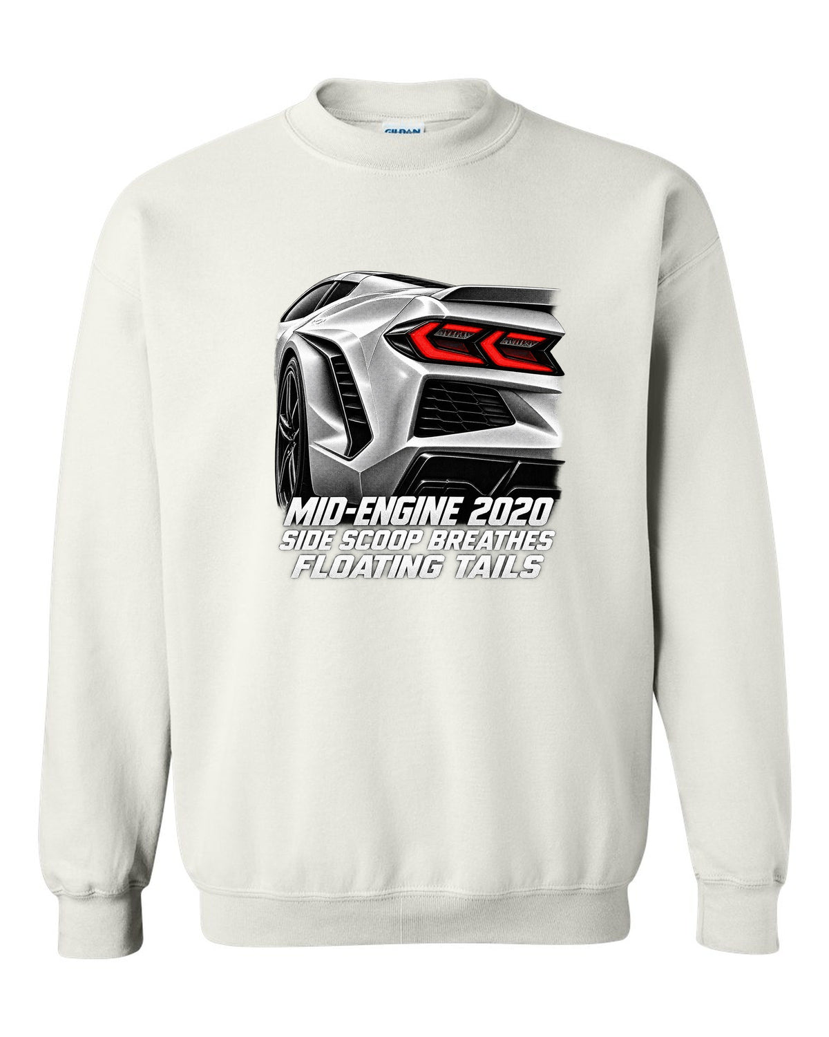 Corvette C8 Stingray 2020 Side Intake Taillight Detail white crewneck front view with the design