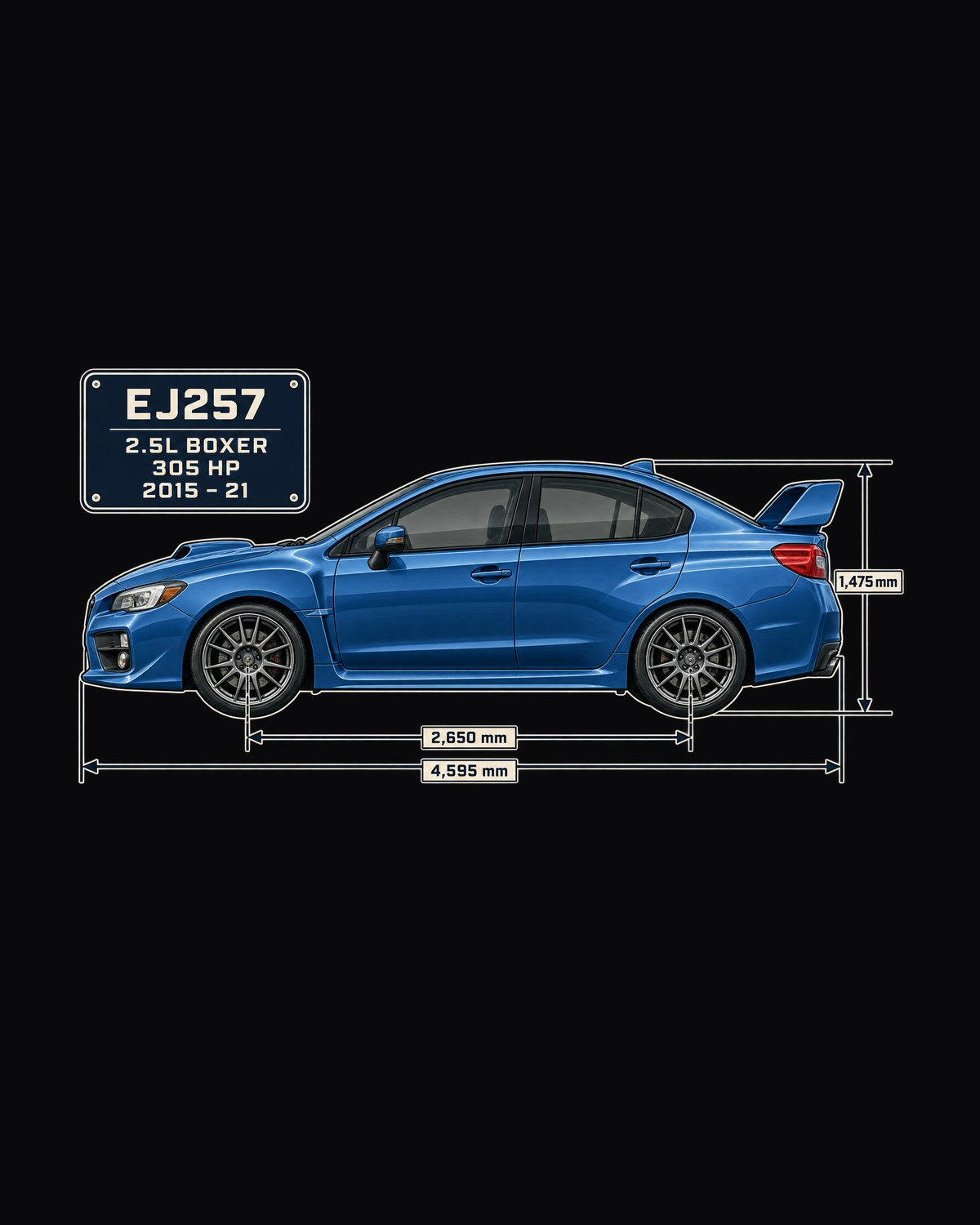 Subaru WRX STI VA Blueprint Profile Shirt, EJ257 Boxer Print design only
