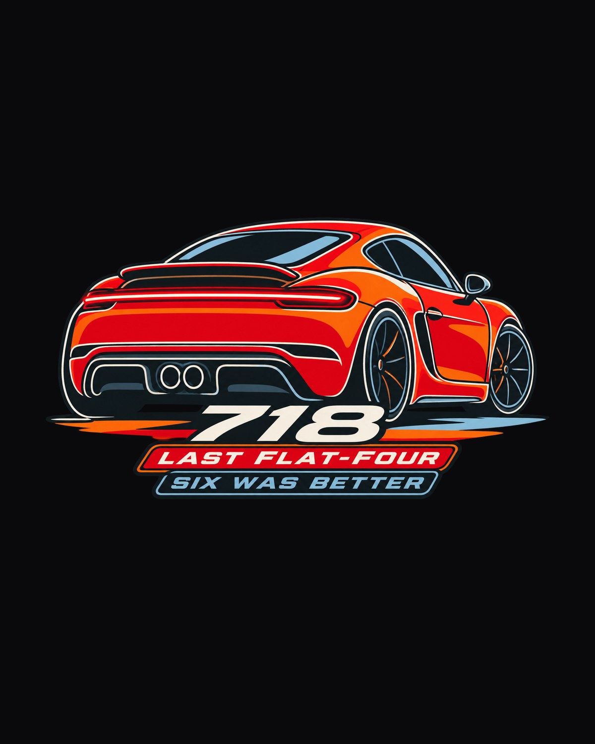 Porsche 718 Cayman 982 Single Line Shirt, Last Flat-Four design only