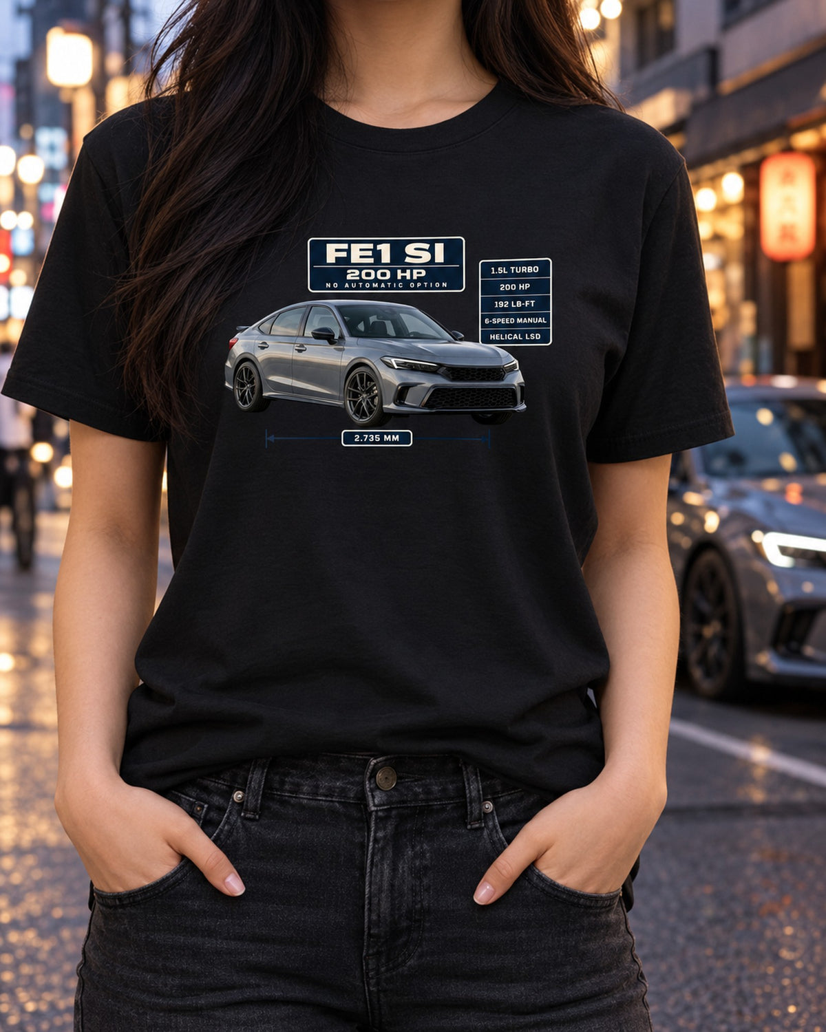 Honda Civic Si FE1 Spec Poster Shirt, 200 HP Manual Tee T-Shirt Black worn hero