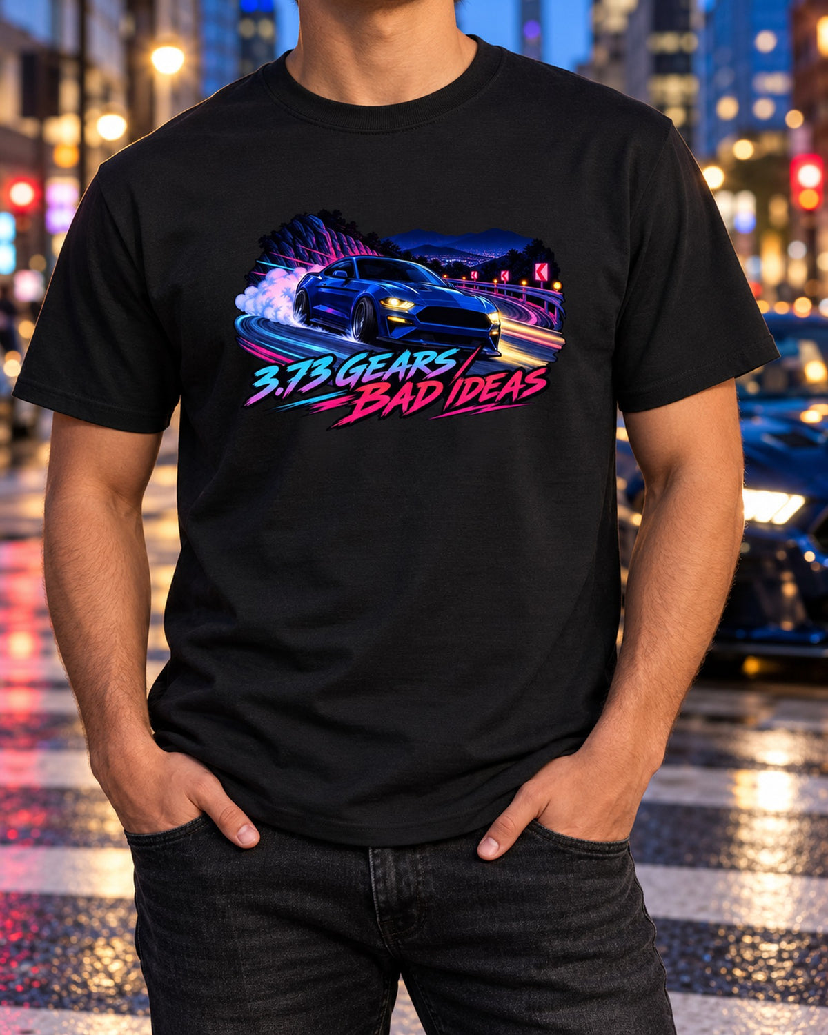 S550 Mustang Anime Touge Pass Shirt, 3.73 Gears print T-Shirt Black worn hero