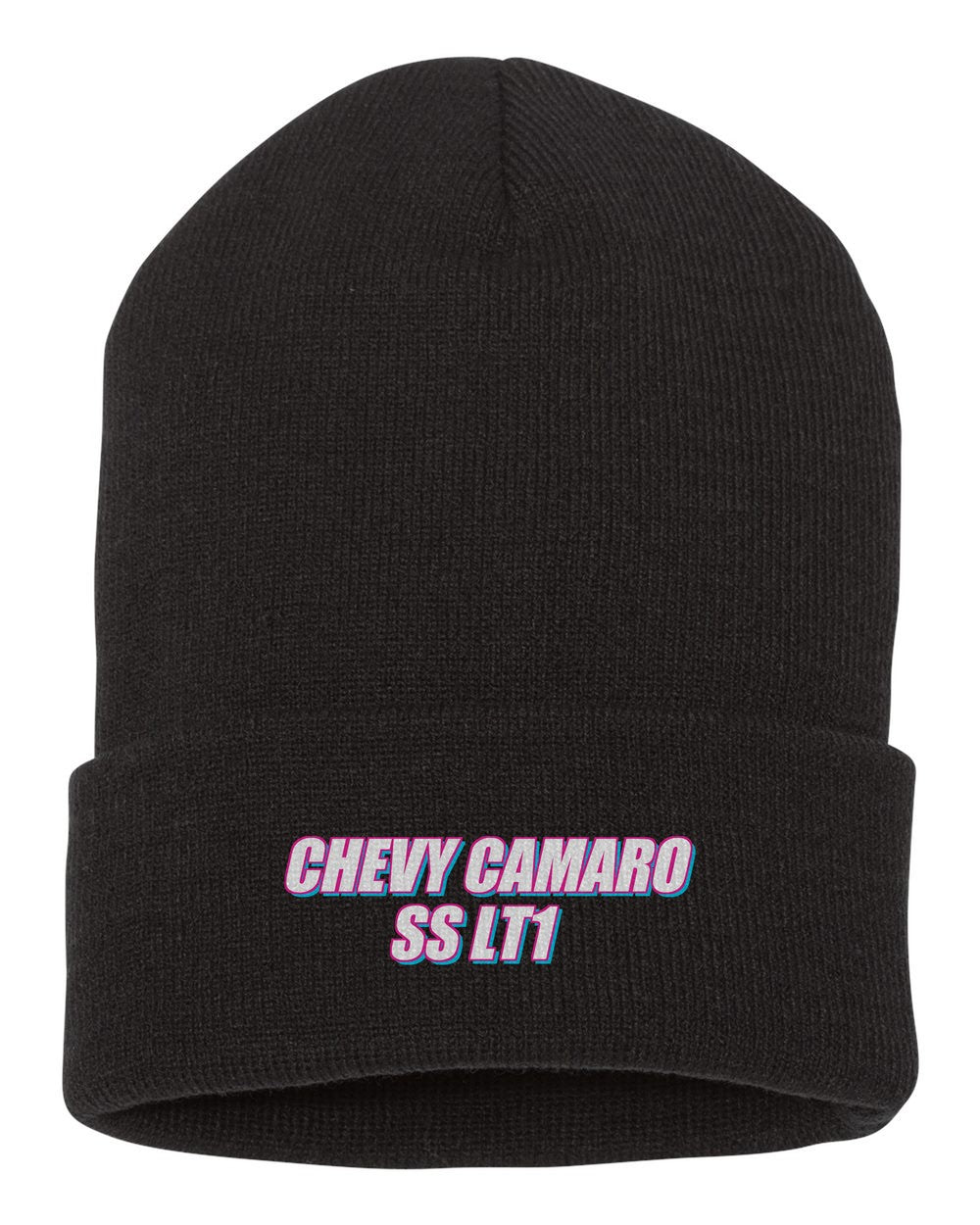 Chevy Camaro Ss Lt1 black beanie front view with car name