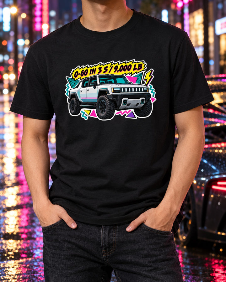 GMC Hummer EV 90s Sticker Sheet Tee, 9,000 lb Truck Shirt T-Shirt Black worn hero